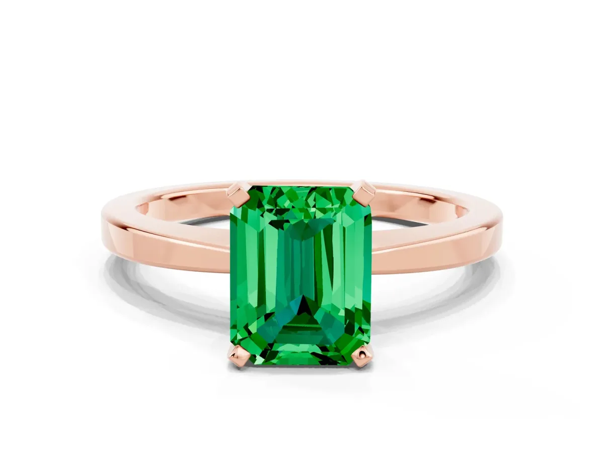 Emerald Cut Emerald Solitaire Engagement Ring with Classic Band and Four-Prong Setting Rose gold