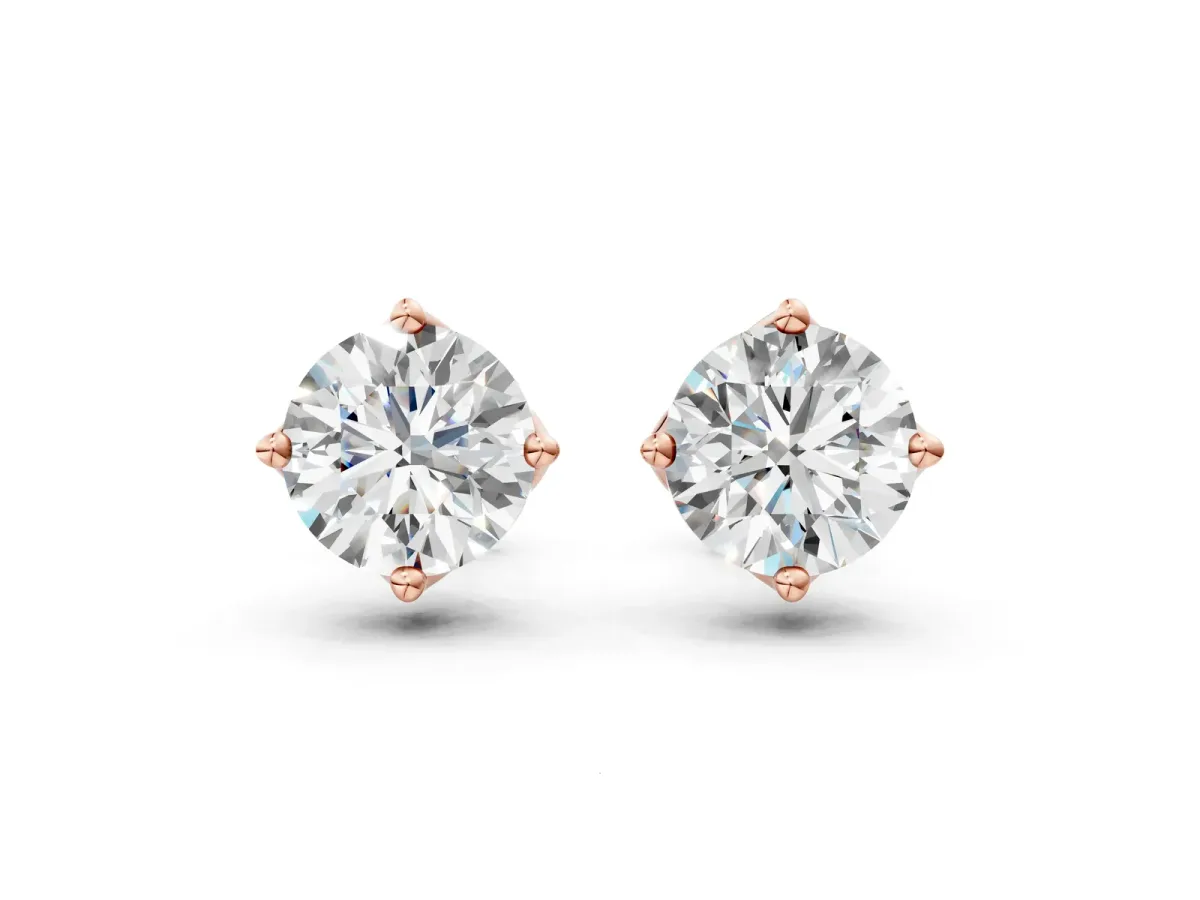 Round Diamond Flower Petal Solitaire Stud Earrings Rose gold