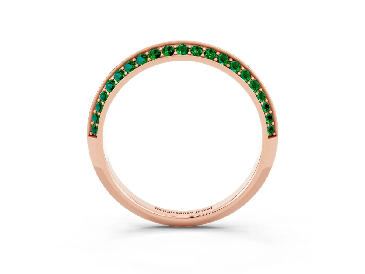 Double Row Pavé Round Emerald Eternity Band with Channel Setting Rose gold