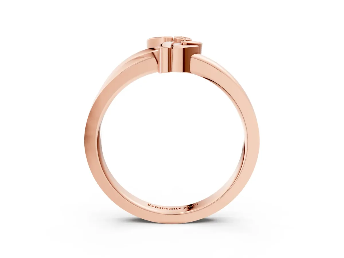 Three-Stone Round Diamond Leaf Bypass Ring with Bezel Setting Rose gold