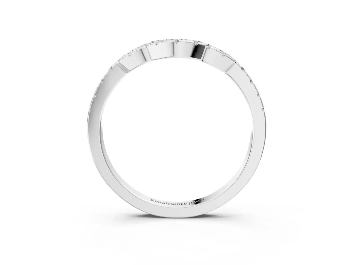Curved Diamond Pavé Round-Cut Contour Band Silver