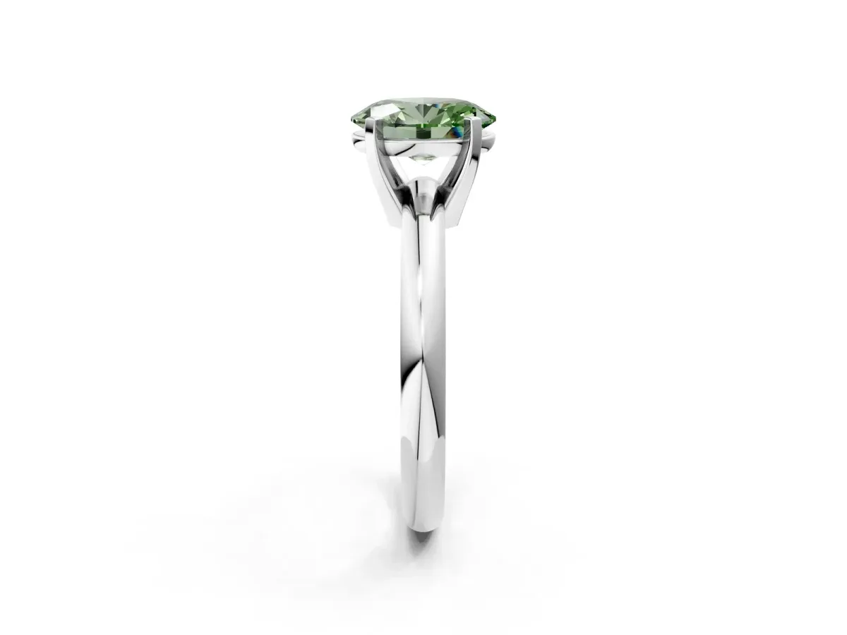 Fancy Green Oval Cut Diamond Solitaire Engagement Ring with Round Band and Four-Prong Setting Silver