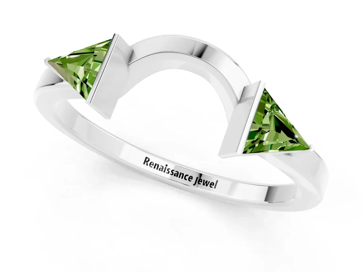 Trillion Peridot Open Band Ring with Bezel Setting Silver