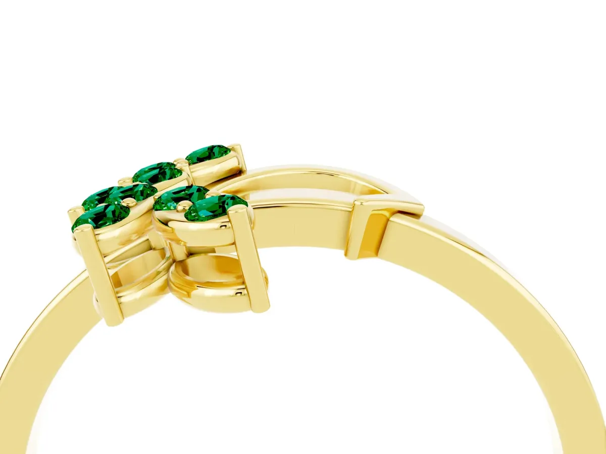 Marquise Emerald Cluster Bypass Ring with Prong Setting Yellow gold