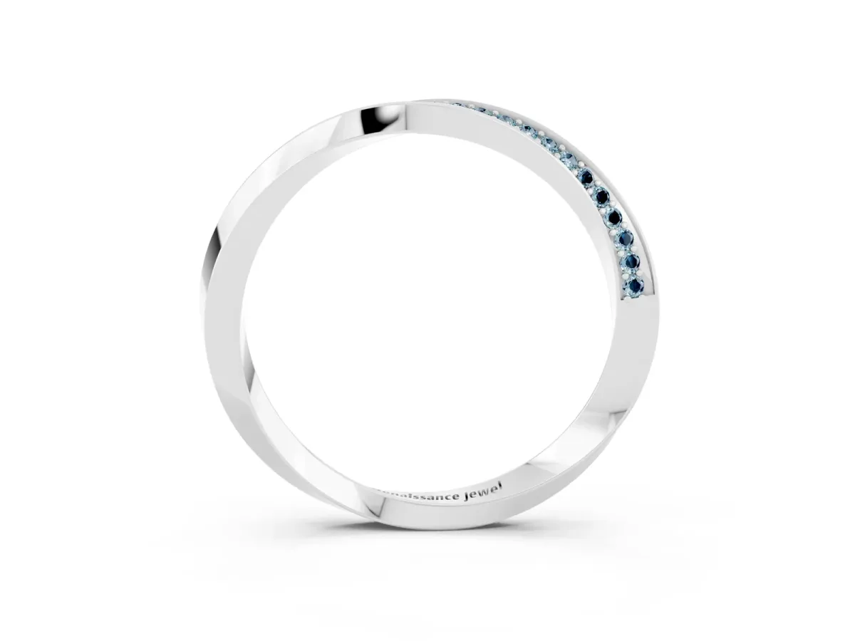 Pavé Round Aquamarine Twist Band White gold