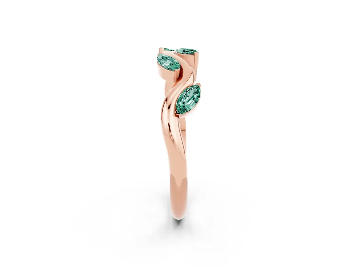 Marquise Green Sapphire Twisted Band with Prong Setting Rose gold
