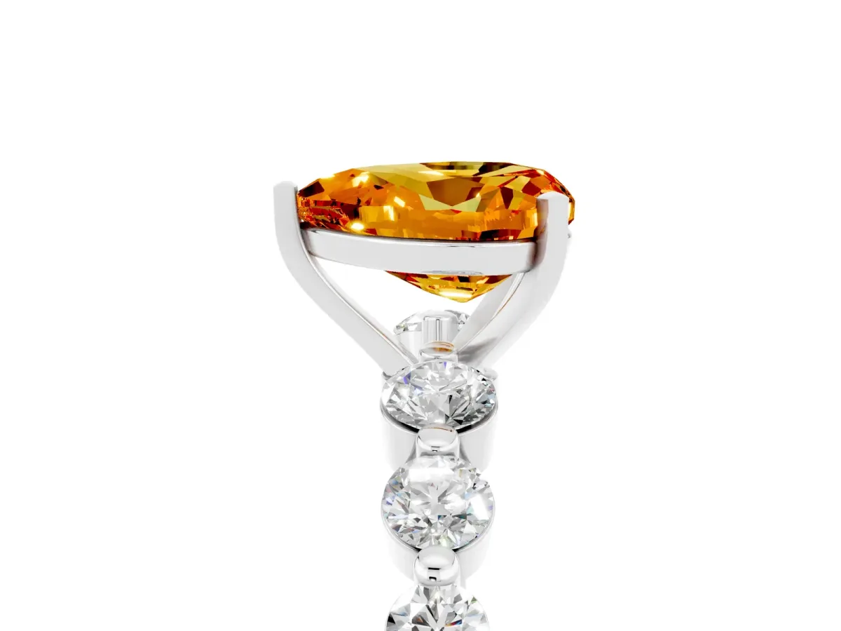 Heart Cut Solitaire Citrine Ring with Pave Band and Four-Prong Setting Silver