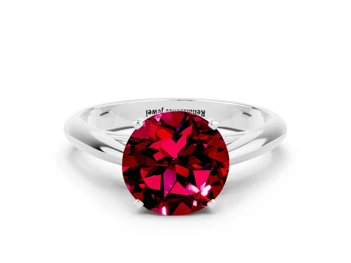 Round Cut Garnet Solitaire Engagement Ring with Cathedral Setting and Four-Prong Mount White gold