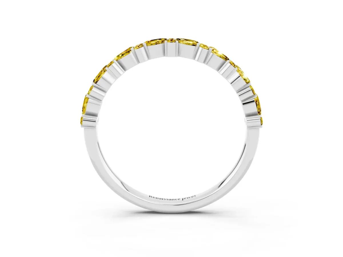 Pear and Round Yellow Sapphire Wedding Band White gold