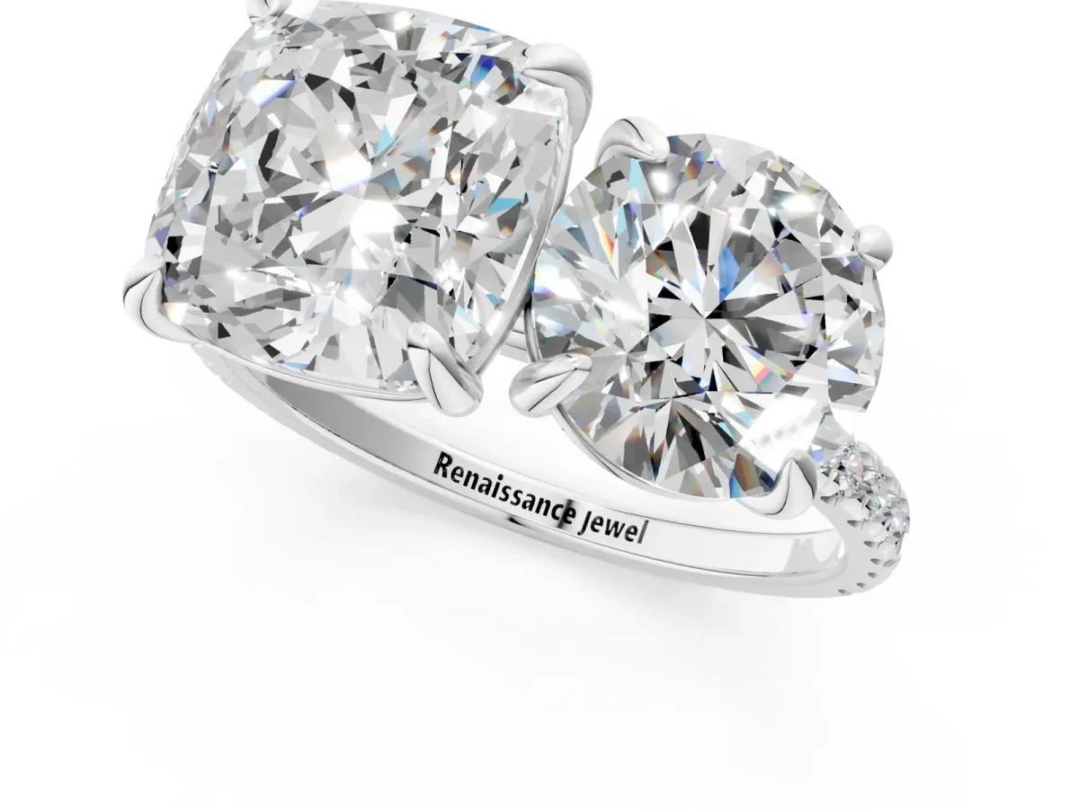 Round and Cushion Toi Moi Ring with Prong Setting and Pave Band Silver