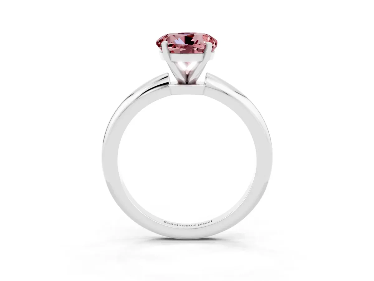 Round Cut Morganite Solitaire Ring with Six-Prong Setting and Classic Band Silver
