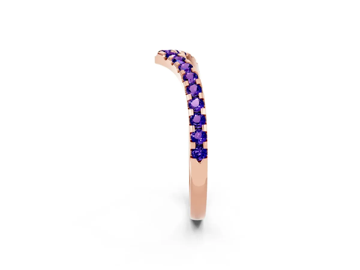 Pavé Round Tanzanite Chevron Band with Shared Prong Setting Rose gold