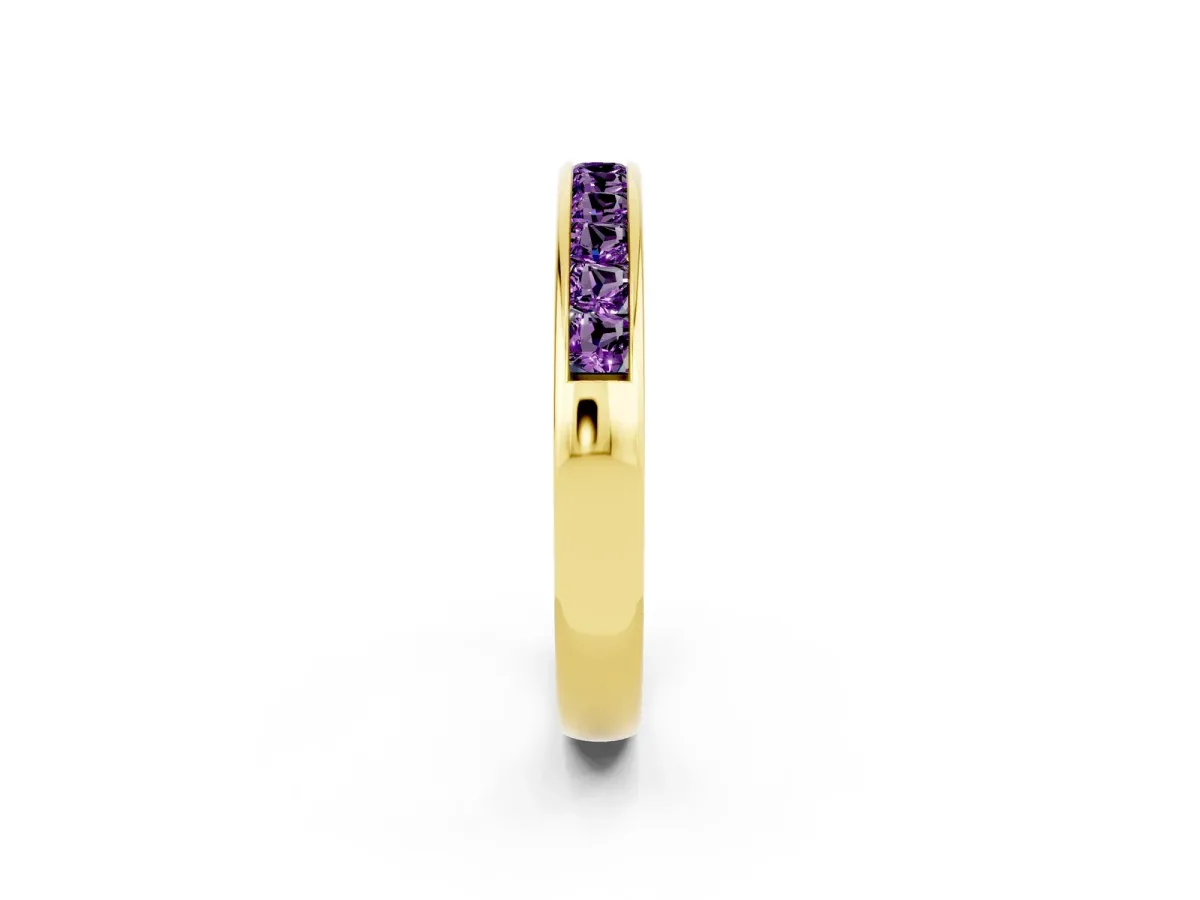 Channel Set Princess Cut Amethyst Eternity Band Yellow gold
