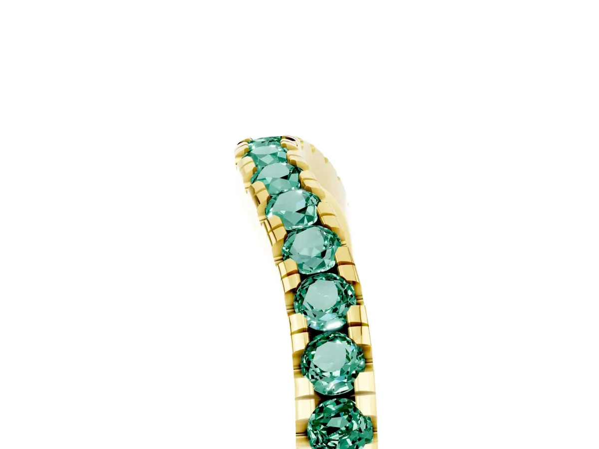Green Sapphire Pavé Curved Wedding Band Yellow gold