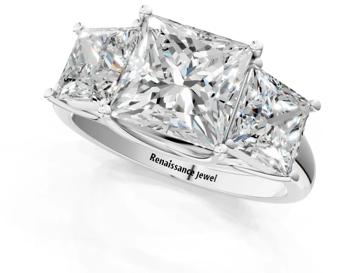 Three-Stone Princess Cut Diamond Engagement Ring with Prong Setting White gold