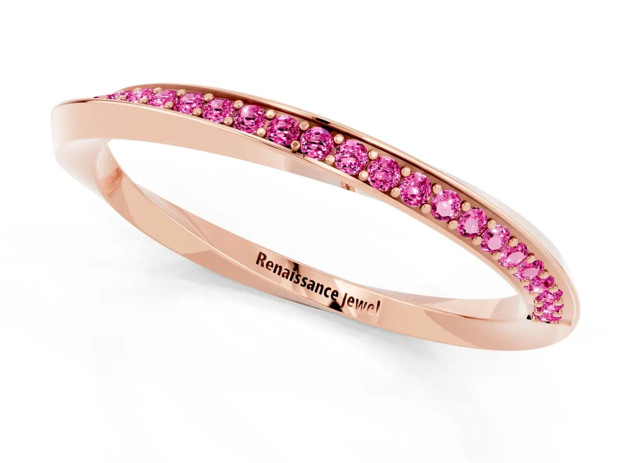 Pavé Round Pink Sapphire Twist Band Rose gold