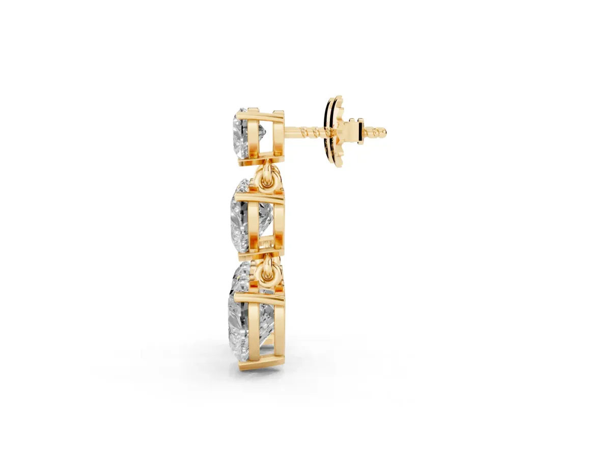 Heart Diamond Triple Drop Earrings Yellow gold