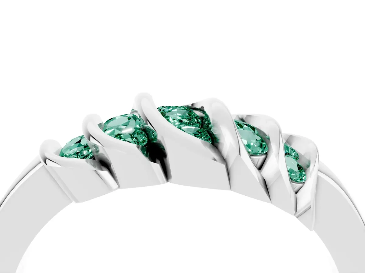 Round Green Sapphire Multi-Row Crossover Band White gold