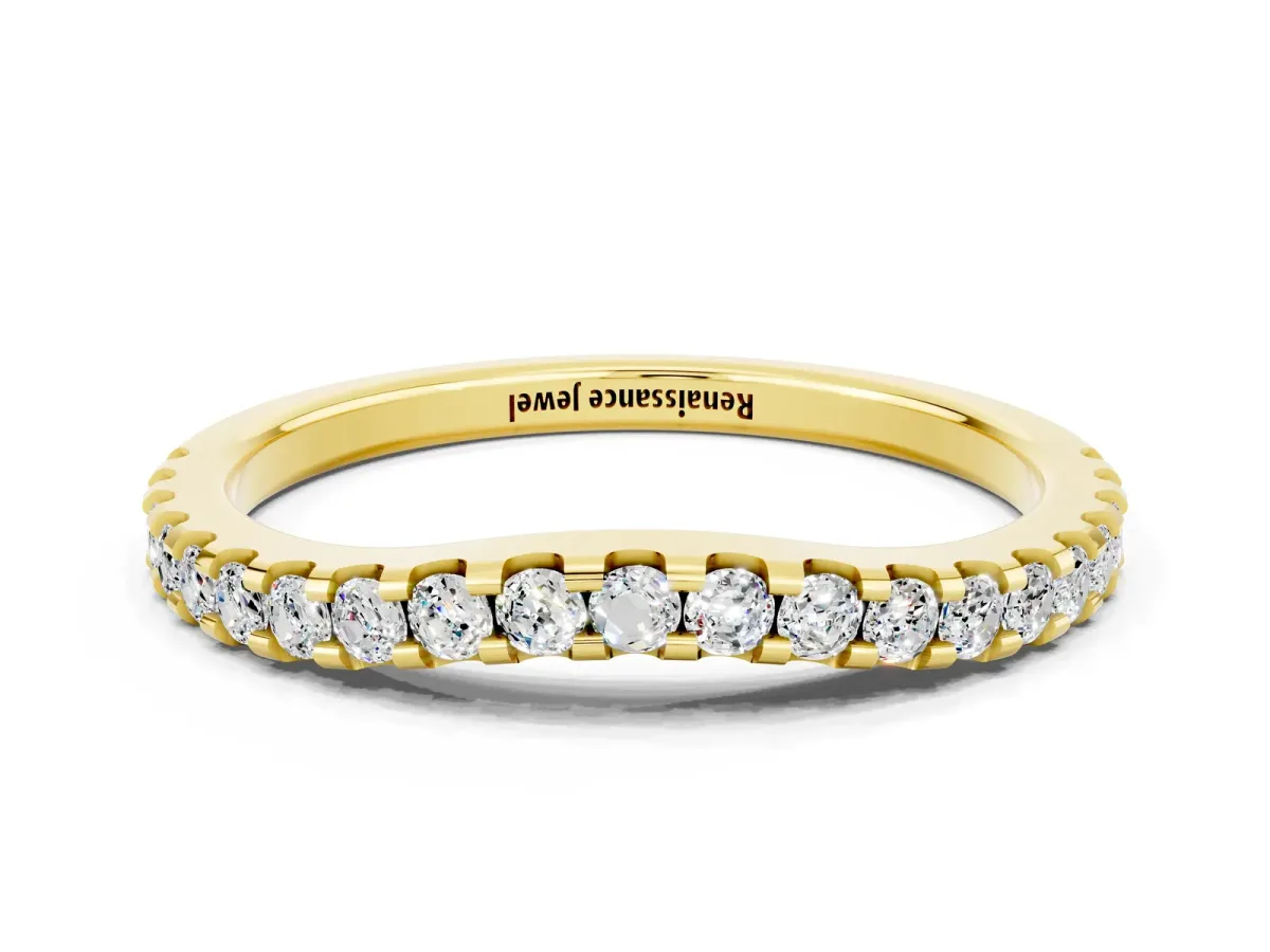 Round Moissanite Pavé Curved Wedding Band Yellow gold
