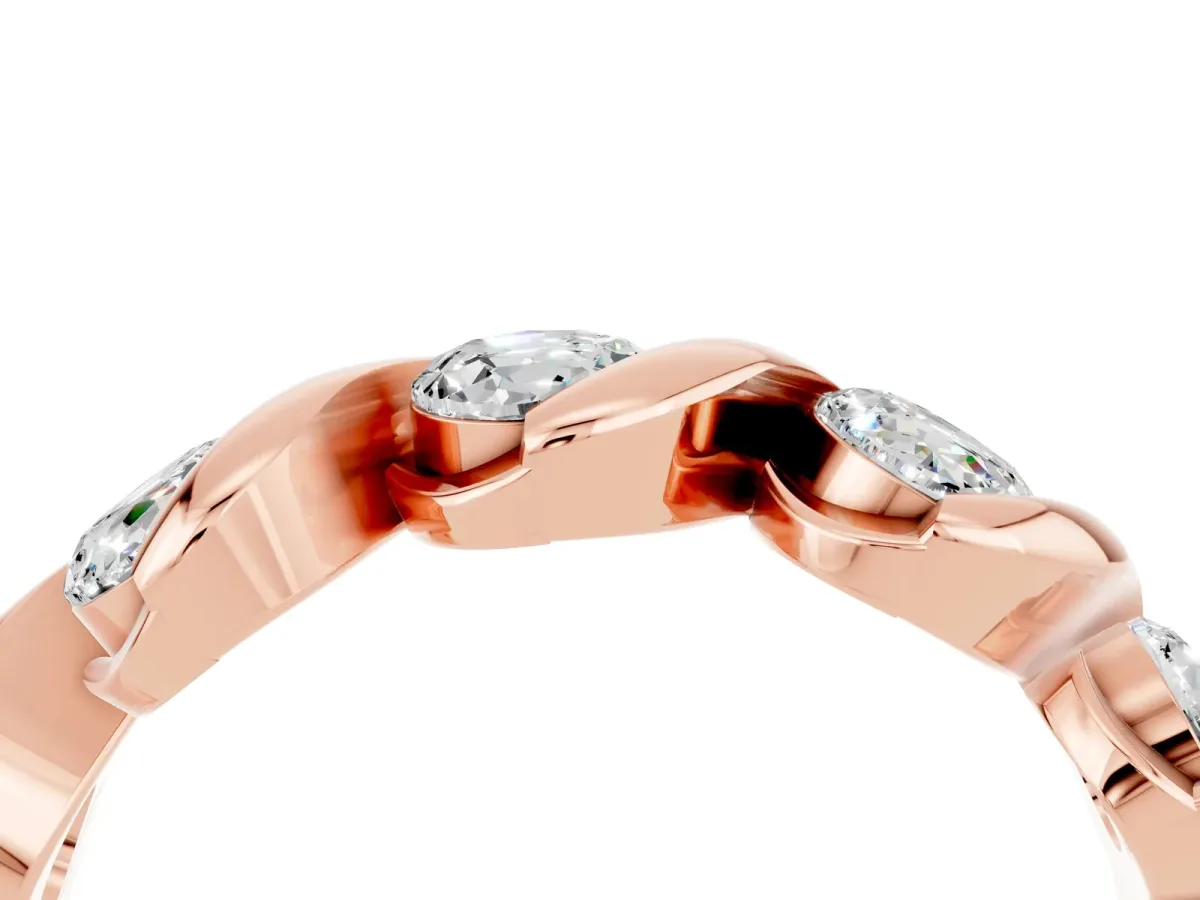Round Moissanite Wave Band with Channel Setting and Shared Prongs Rose gold