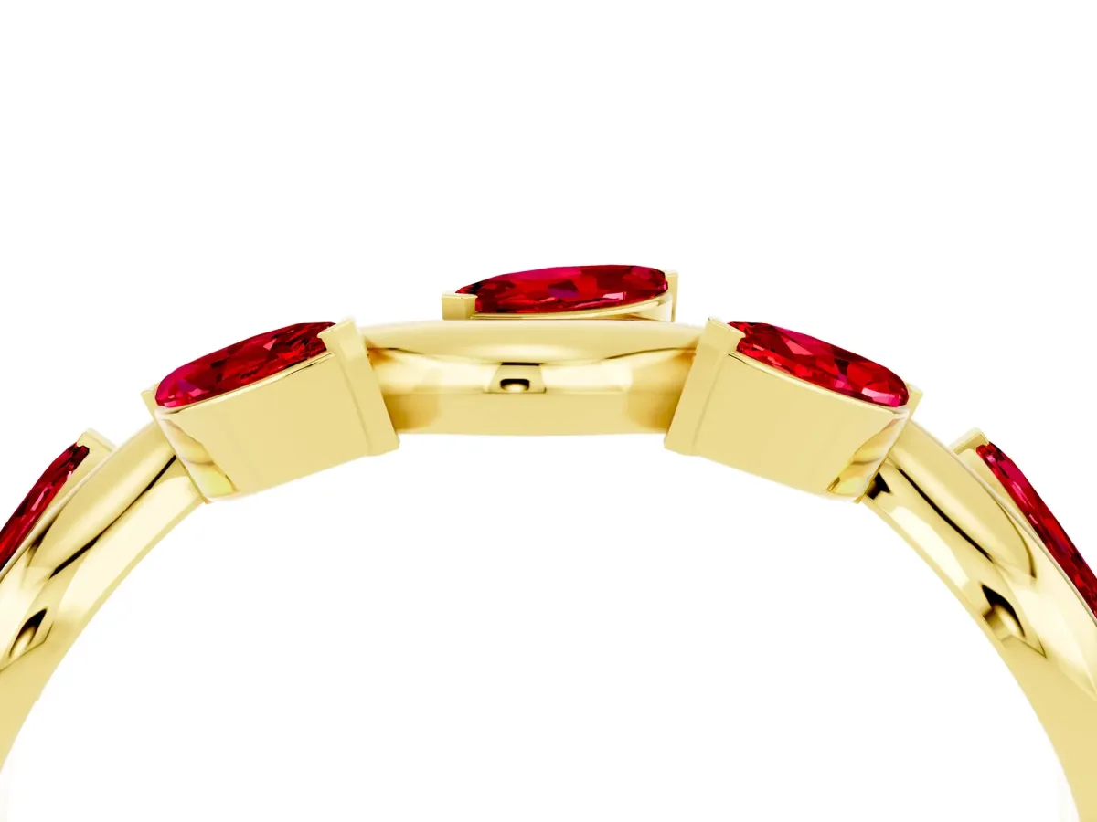 Marquise Ruby Twisted Band with Prong Setting Yellow gold