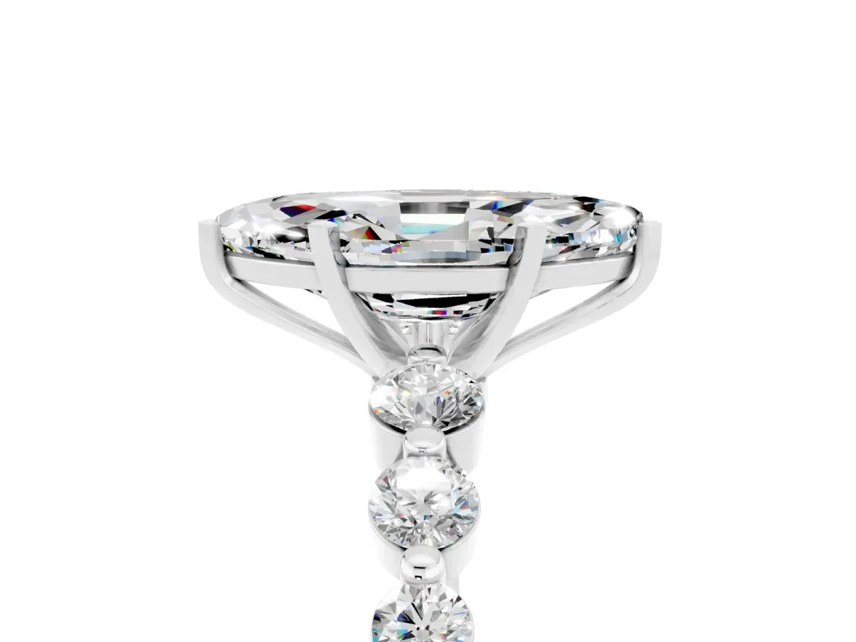 Marquise Cut Solitaire Moissanite Ring with Pave Band and Four-Prong Setting Silver