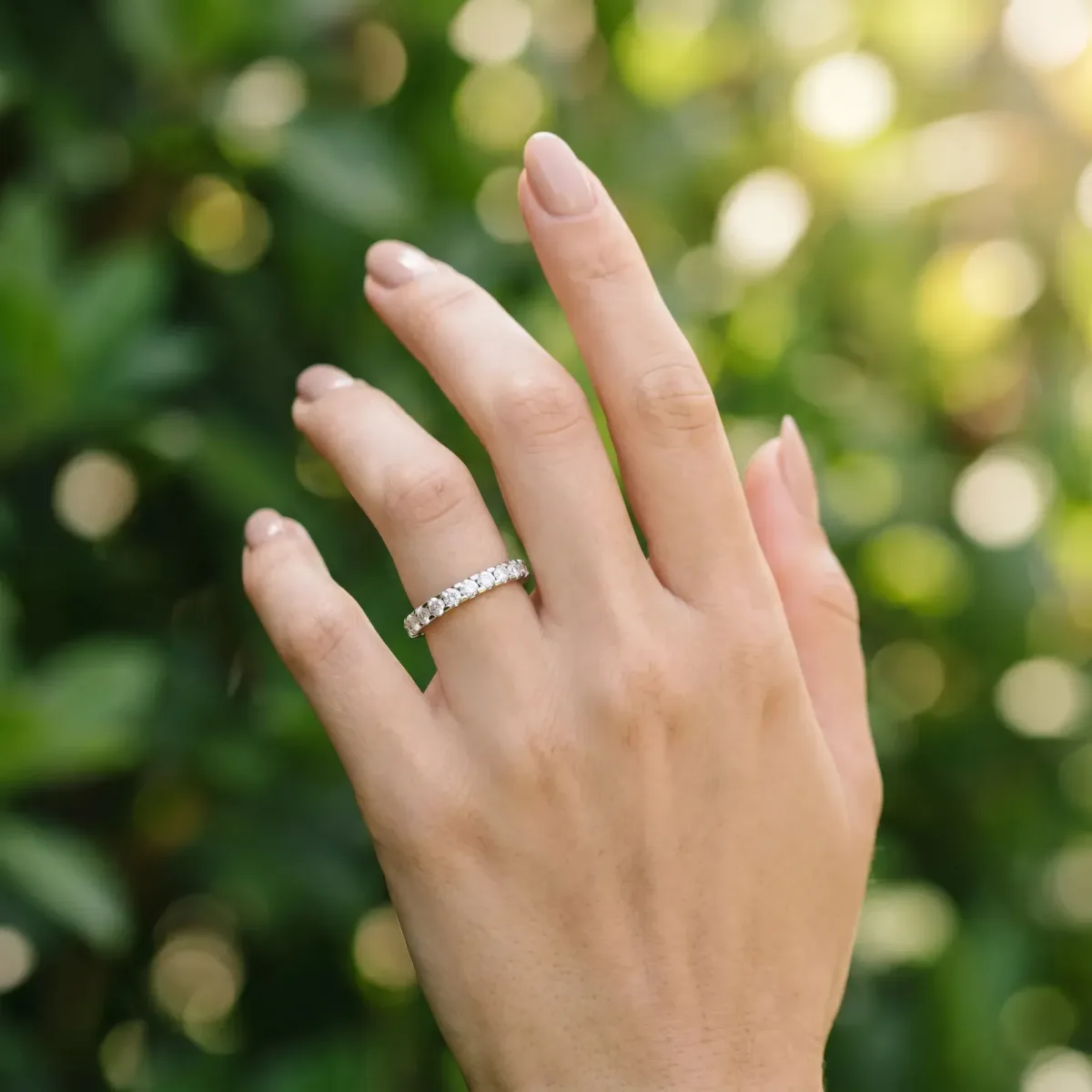 Round Diamond Pavé Set Eternity Band with Micro Prong Setting White gold