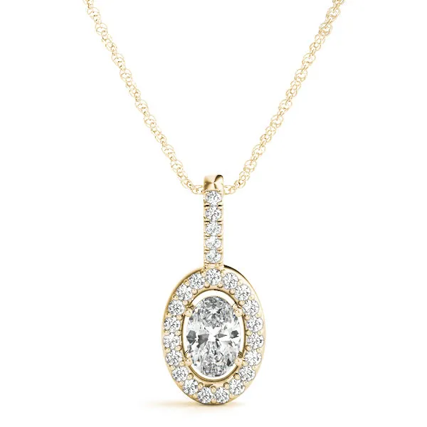 Oval Halo Diamond Pendant with Pavé Setting Yellow gold
