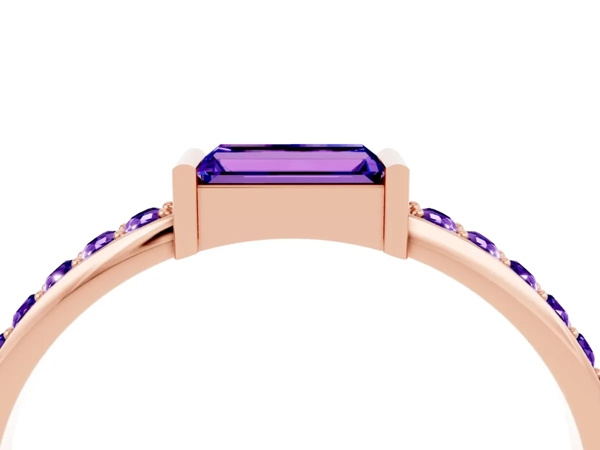 Baguette Tanzanite Pavé Band with Bar Setting Rose gold