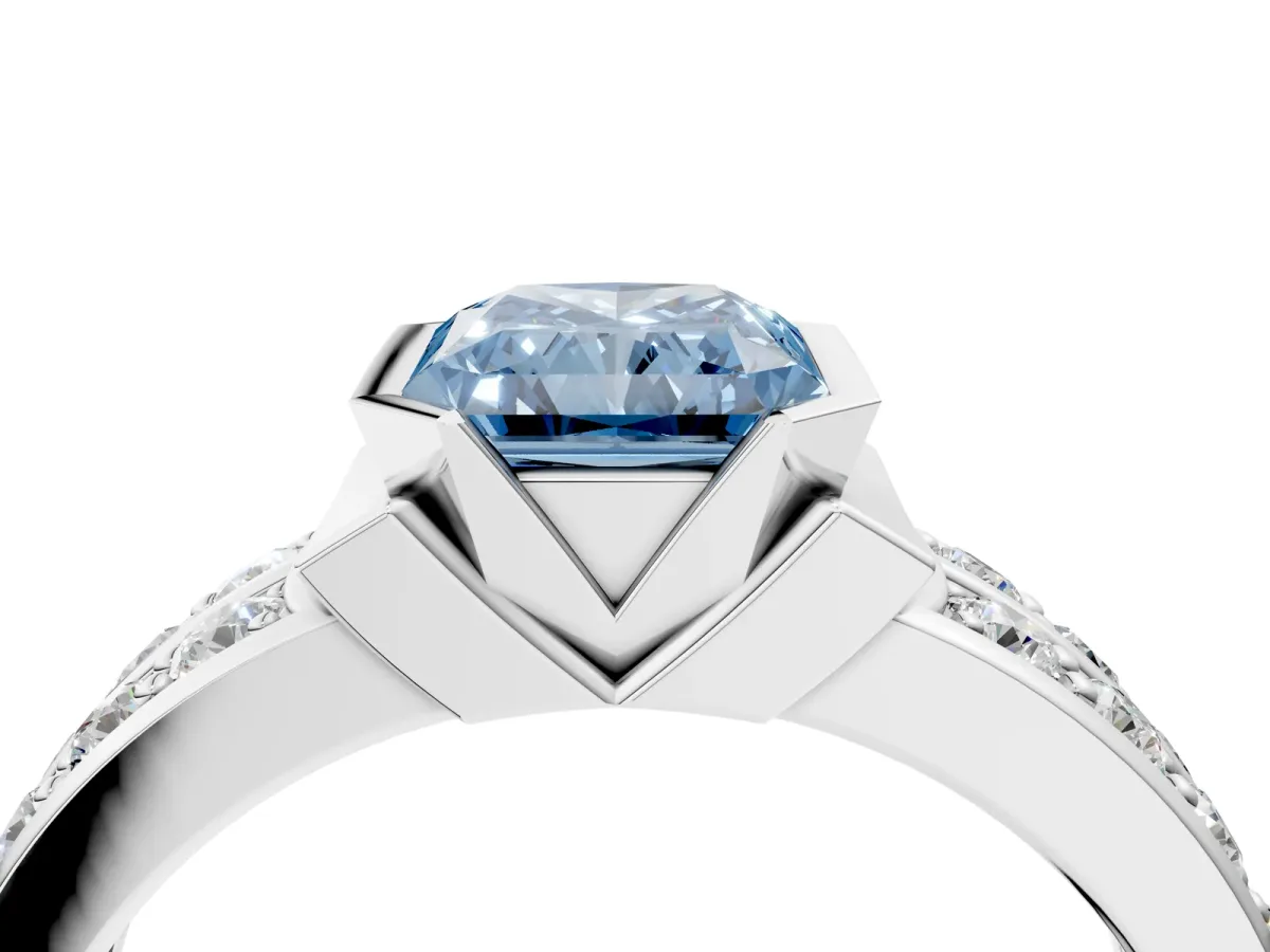 Fancy Blue Radiant Cut Brilliant Diamond Channel Set Wide Band Ring with Bezel Setting Platinum