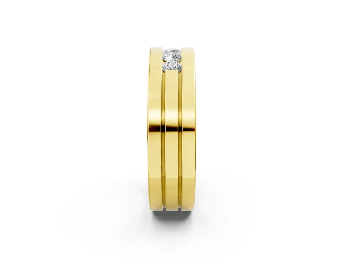 Round Diamond Five-Stone Channel Set Mens Band Yellow gold