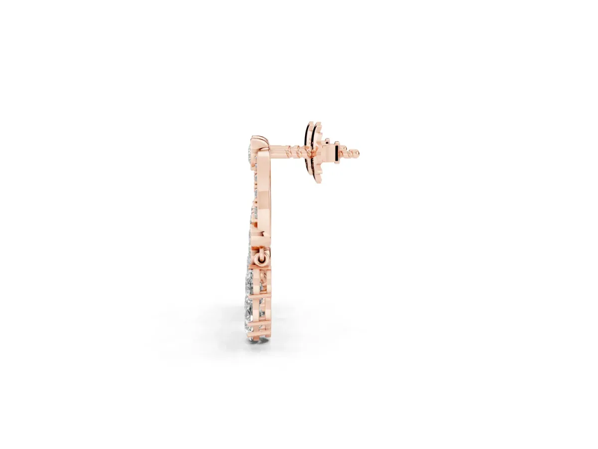 Round and Pear Diamond Dangle Earrings Rose gold