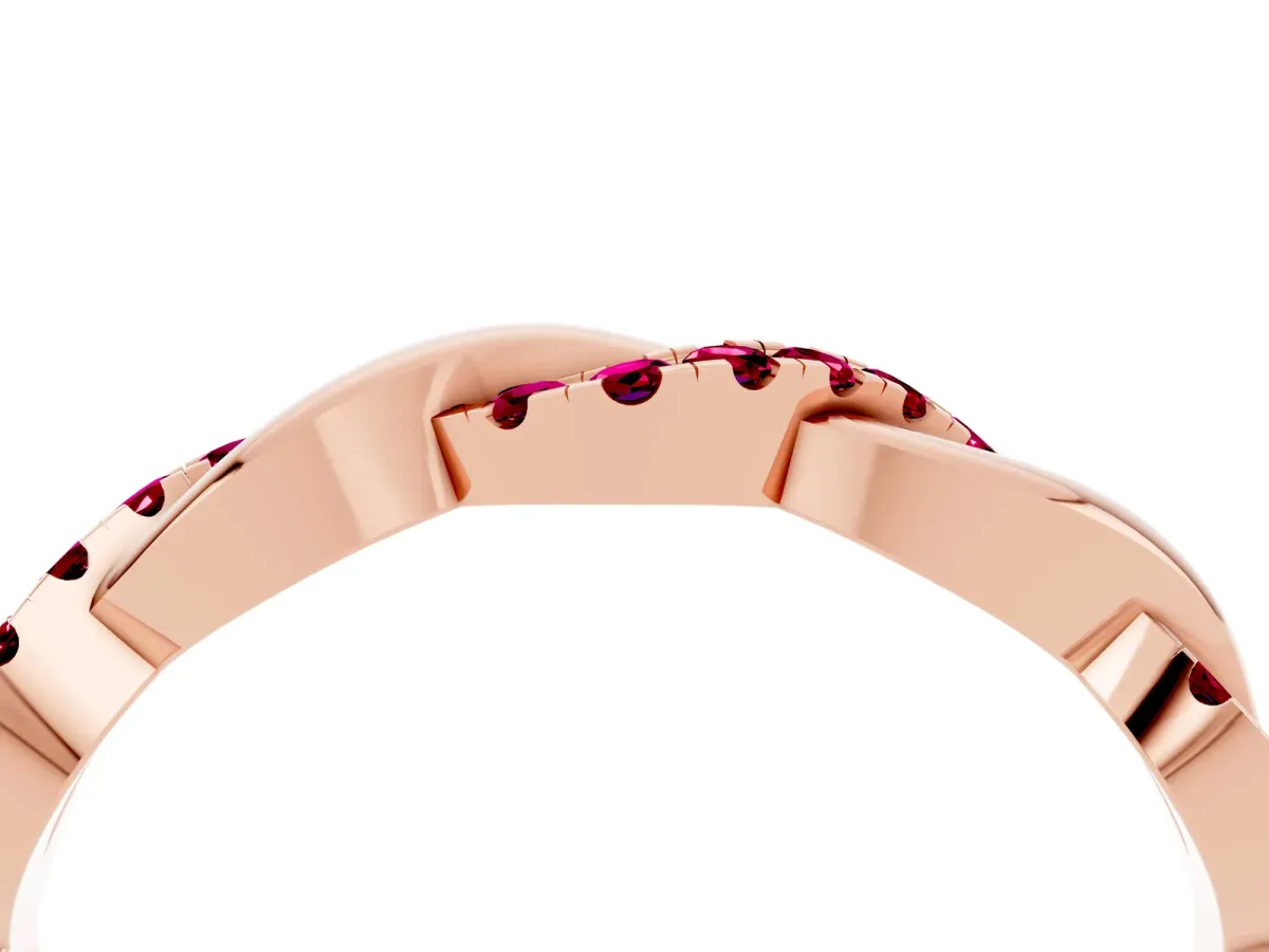 Round Garnet Twist Eternity Band with Pavé Setting Rose gold
