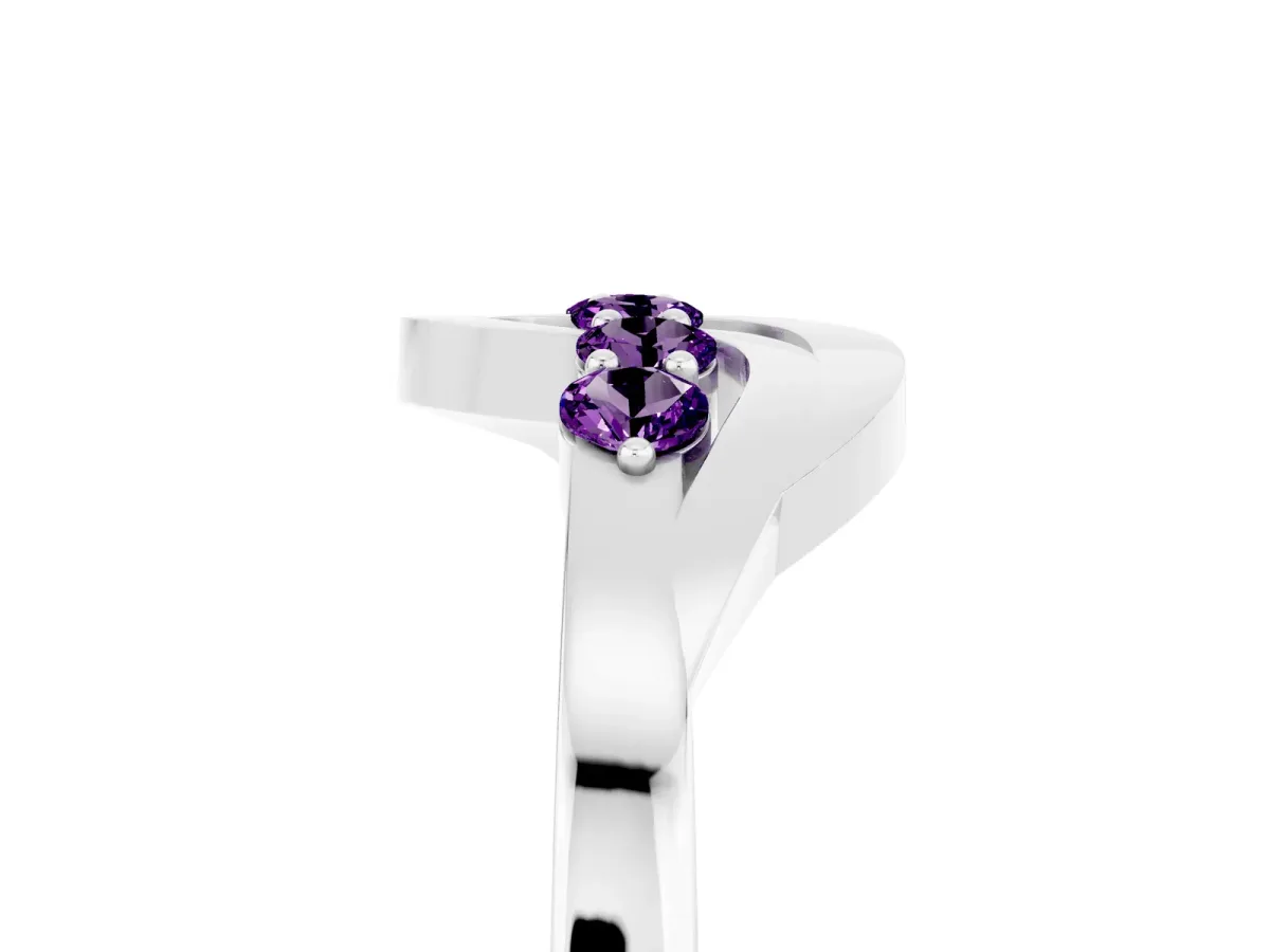 Five-Stone Round Amethyst Crossover Band with Prong Setting Silver