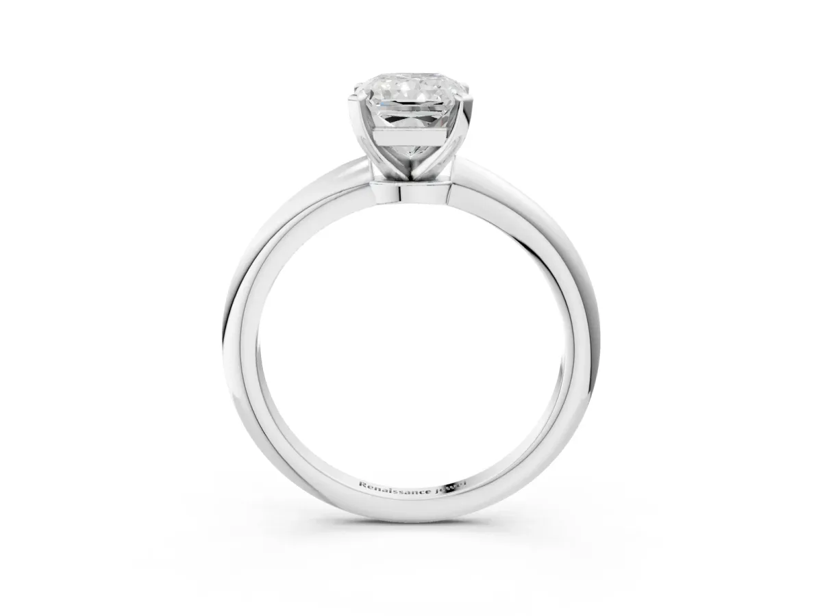 Radiant Cut Diamond Solitaire Ring with Six-Prong Setting and Classic Band Silver