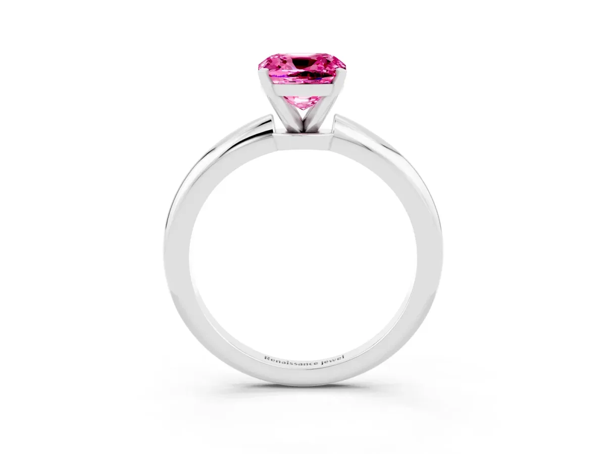 Cushion Cut Pink Sapphire Solitaire Ring with Six-Prong Setting and Classic Band Silver