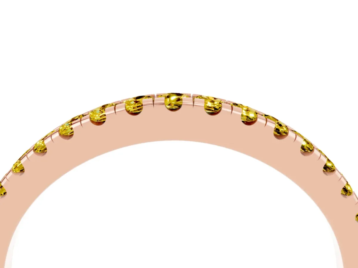 Round Yellow Sapphire Pavé Half Eternity Band with Shared Prong Setting Rose gold