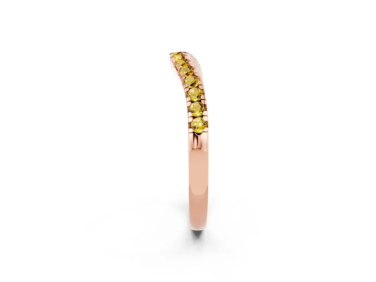 Yellow Sapphire Pavé Curved Wedding Band Rose gold
