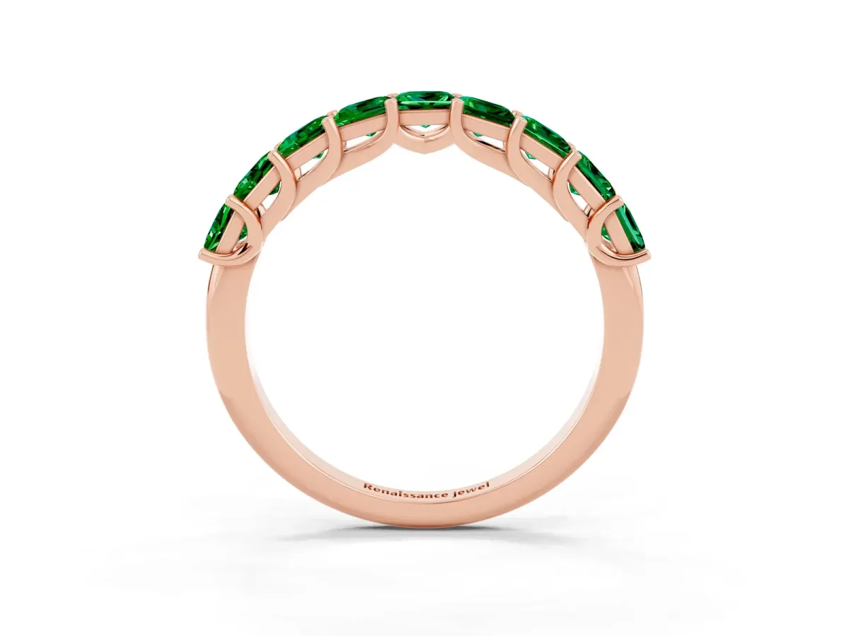 Princess Cut Emerald Channel-Set Eternity Band with Prong Setting Rose gold