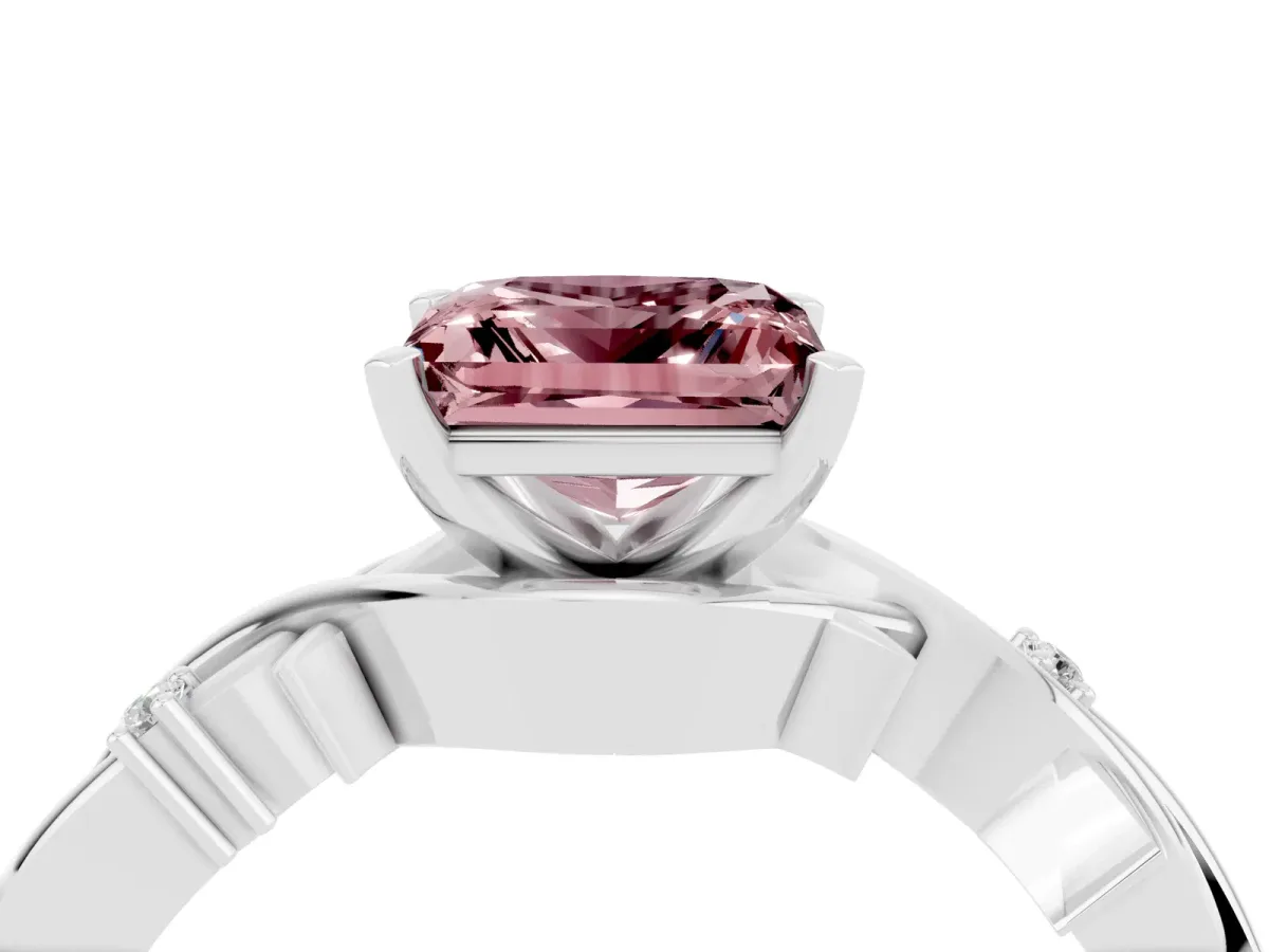 Princess Cut Morganite Solitaire Ring with Twisted Band and Prong Setting Platinum