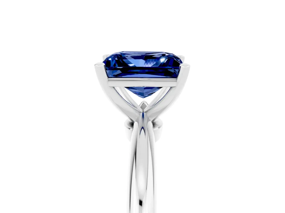 Princess Cut Blue Sapphire Solitaire Ring with Six-Prong Setting and Classic Band Silver