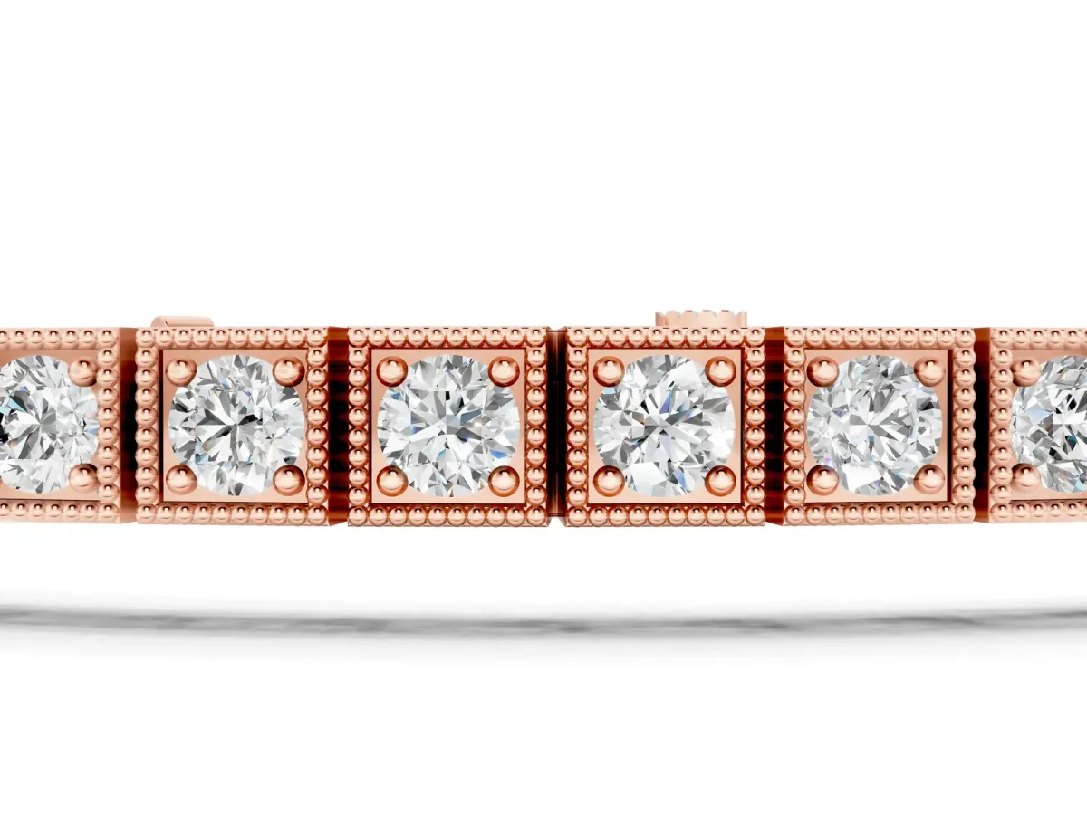 Square Milgrain Diamond Tennis Bracelet Rose gold