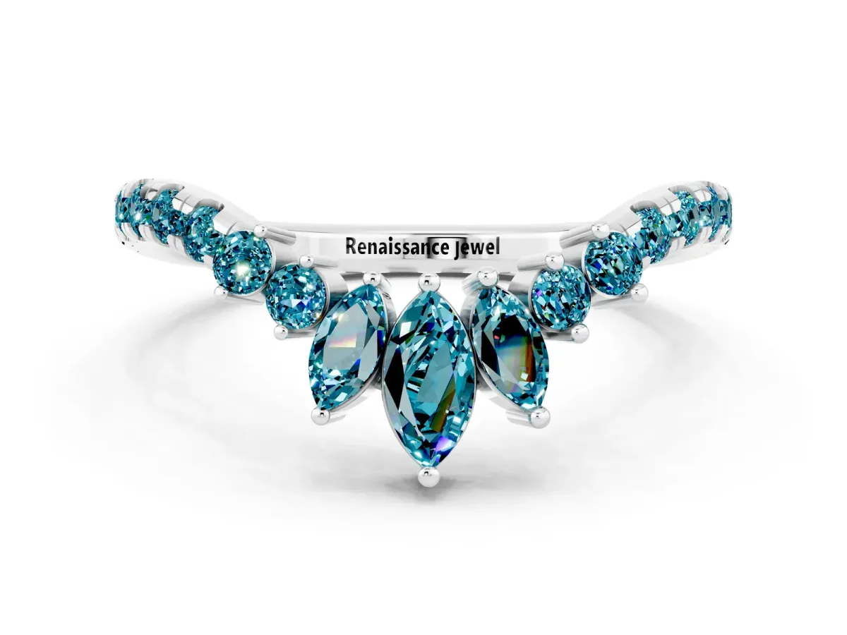 Chevron Marquise and Round Blue Topaz Open Band with Prong Setting Silver