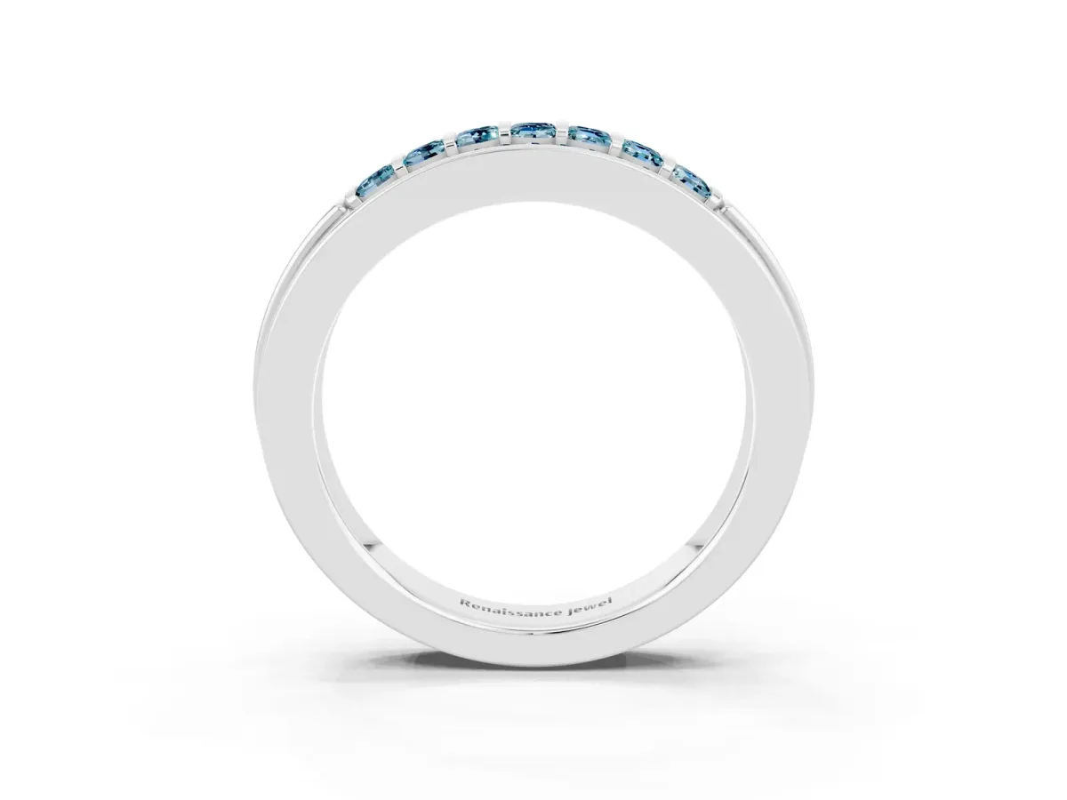 Bar-Set Princess Cut Aquamarine Pavé Band Silver