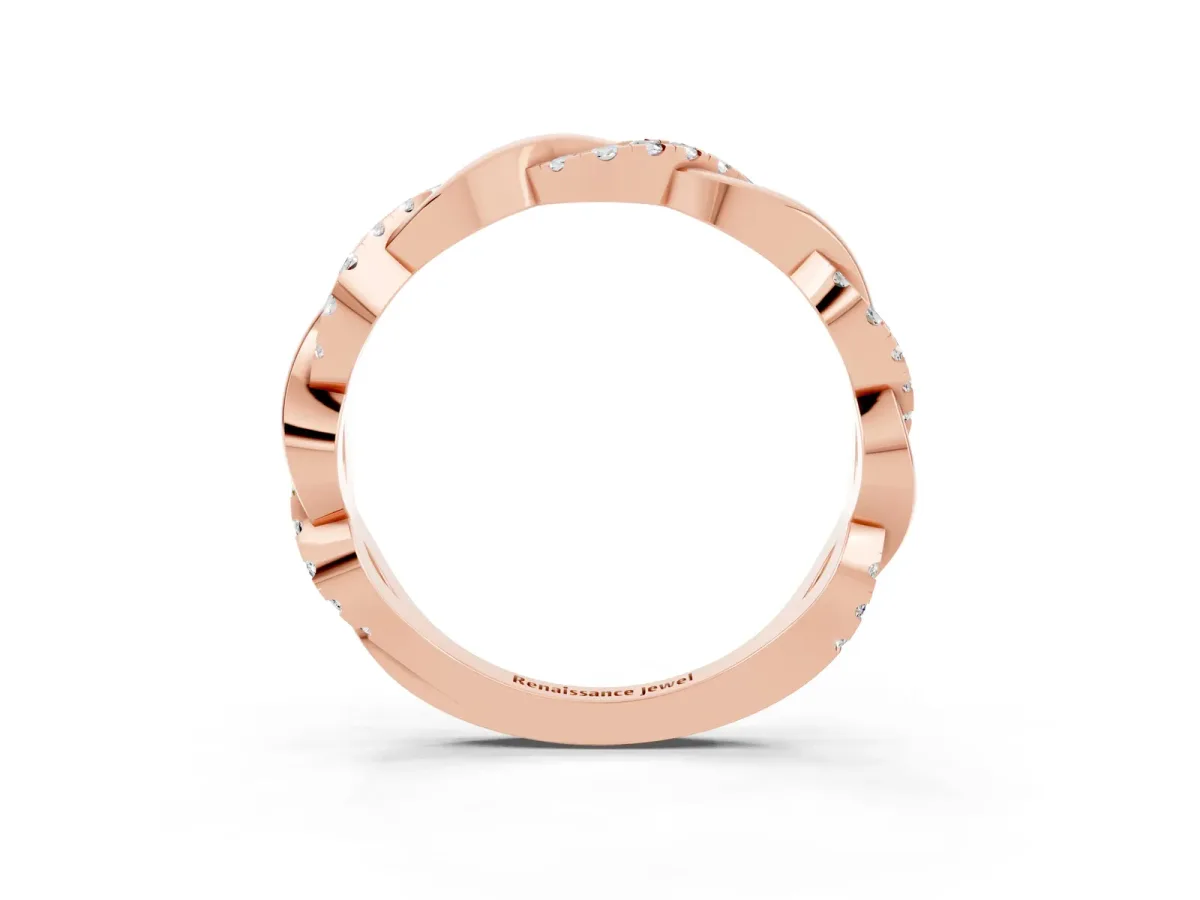 Round Moissanite Twist Eternity Band with Pavé Setting Rose gold
