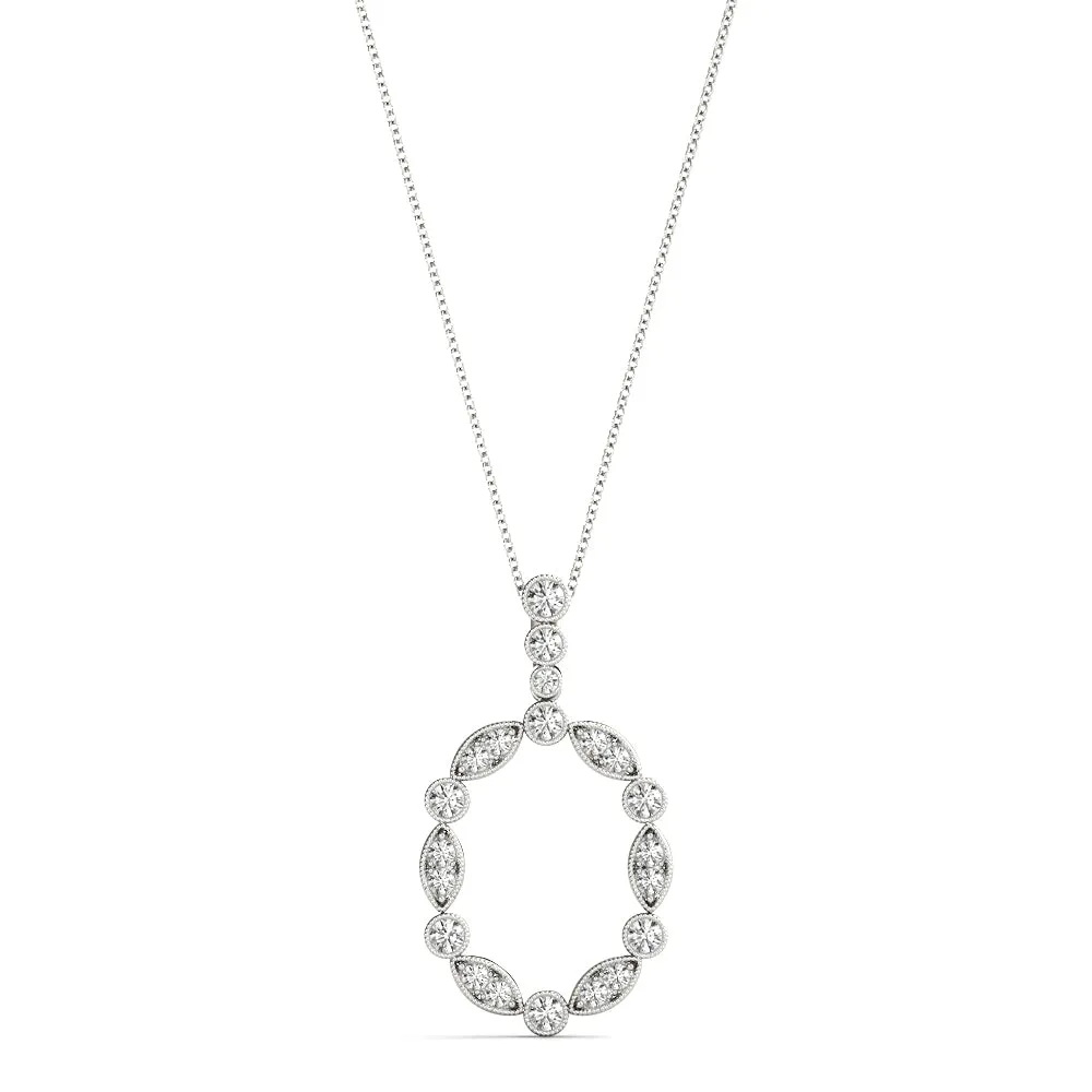 Round and Marquise Diamond Bezel Set Pendant White gold