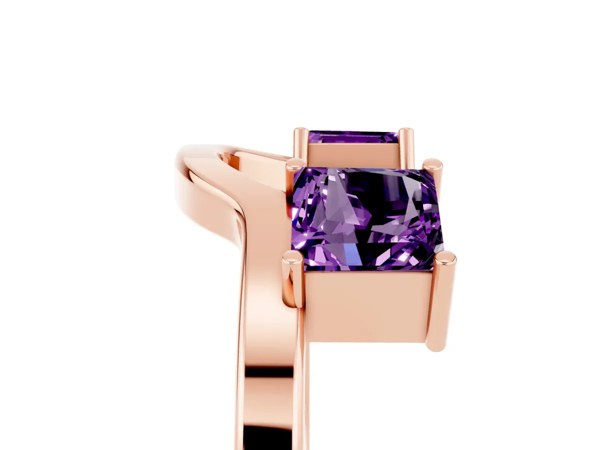 Princess Cut Amethyst Two-Stone Open Band Ring with Four-Prong Setting Rose gold