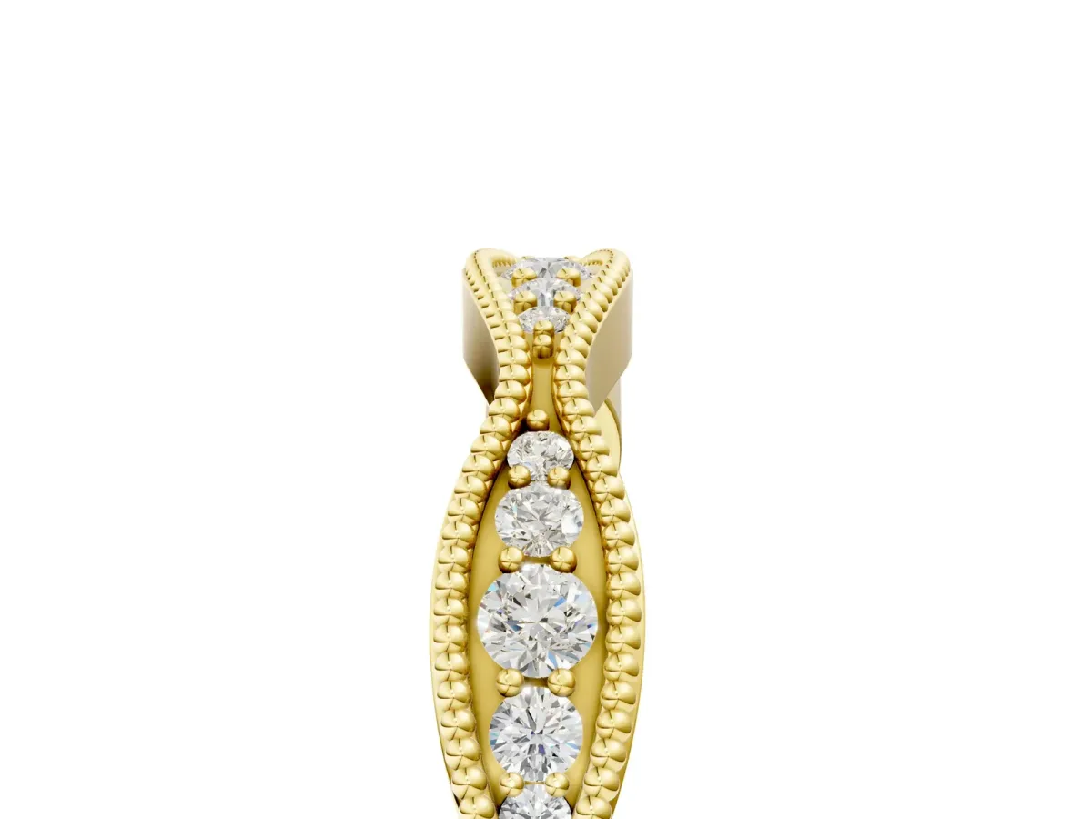 Milgrain Diamond Marquise Curved Band with Pavé Setting Yellow gold