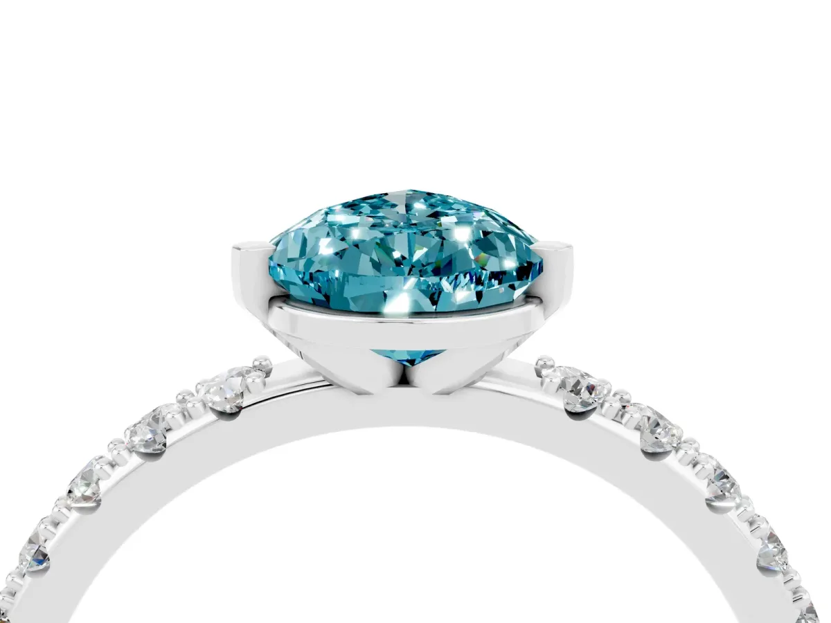 Pear Cut Blue Topaz Solitaire Pavé Band with Four-Prong Setting Platinum