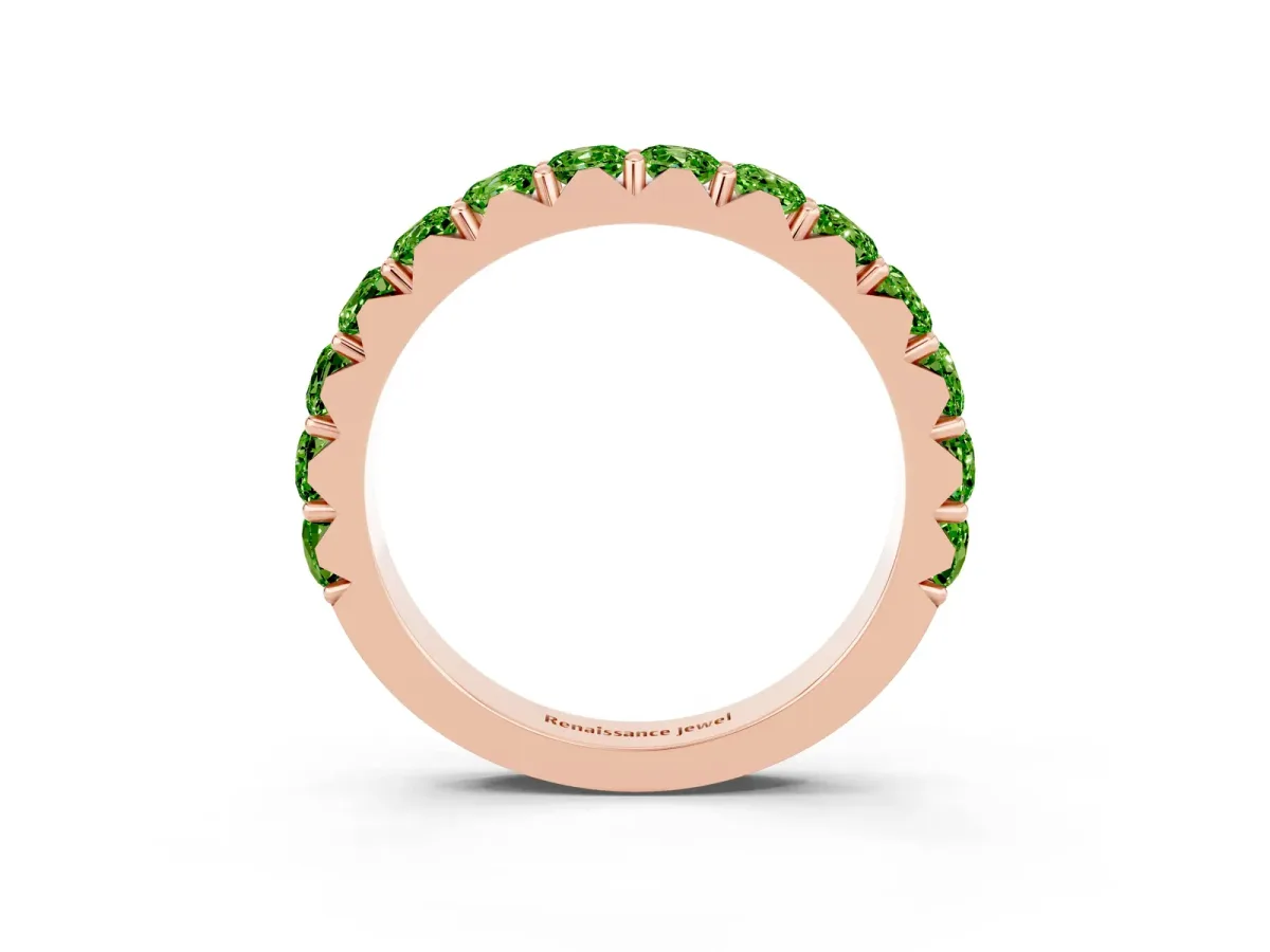 Round Peridot Half Eternity Band with Classic Prong Setting Rose gold
